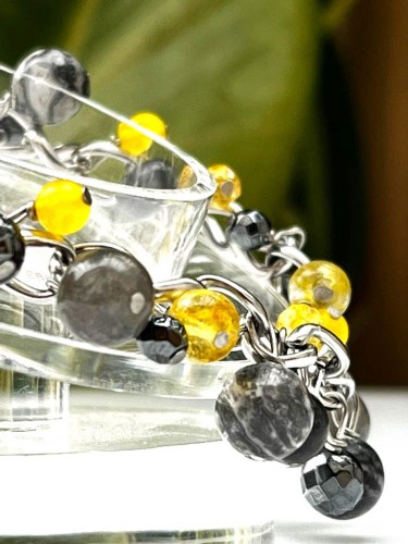 Jaspe gris et citrine boucles bracelet pu2
